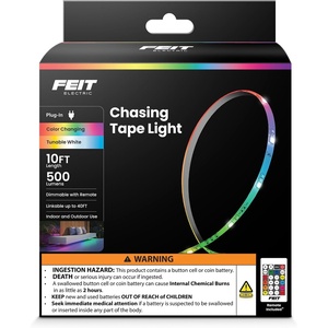 image:imageFeit Electric 100ft Chasing amp Tunable White LED Tape Light Dimmable RGB Colors Cuttable for Custom Fit Slim 04Inch Width IndoorOutdoor Plugin Light Strip Remote Controlled TAPE1200CHASERGB  Tunable White