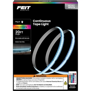 image:imageFeit Electric 16 ft COB LED Tape Light 3000K Remote Dimming PluginRGB Red  Green  Blue