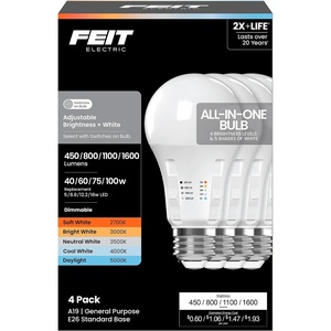 image:imageFeit Electric A19 LED Bulb 100W Eq 4Pack Adjustable White 2700K5000K