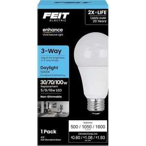 image:imageFeit Electric A19 LED Light Bulb 3Way Adjustable Wattage Soft White5000k Daylight