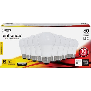 image:imageFeit Electric A19 LED Light Bulb 60W Equivalent Non Dimmable 800 Lumens E26 Medium Base 3000k Bright White CRI 90 10 Year Lifetime UL Listed Damp Rated 10 Pack OM60930CA10K103000k Bright White
