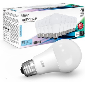 image:imageFeit Electric A19 LED Light Bulb 60W Equivalent Non Dimmable 800 Lumens E26 Medium Base 3000k Bright White CRI 90 10 Year Lifetime UL Listed Damp Rated 10 Pack OM60930CA10K105000k Daylight White