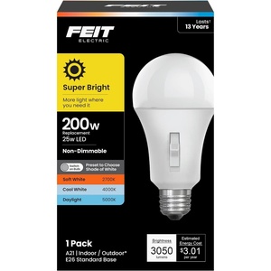 image:imageFeit Electric A23 LED Light Bulb 300W Eq 3CCT E26 Base250 Watts