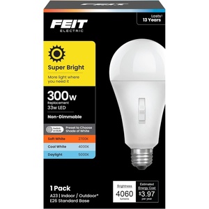 image:imageFeit Electric A23 LED Light Bulb 300W Eq 3CCT E26 Base330 Watts