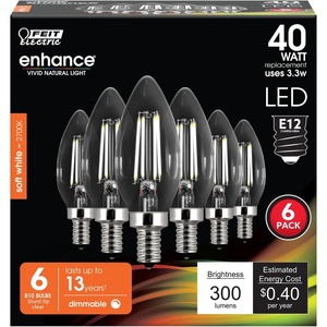 image:imageFeit Electric B10 Enhance LED Light Bulb 40W Eq Torpedo Tip 6 Pack2700k Soft White