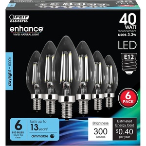 image:imageFeit Electric B10 Enhance LED Light Bulb 40W Eq Torpedo Tip 6 Pack5000k Daylight