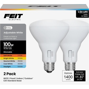 image:imageFeit Electric BR40 LED Light Bulb 5CCT Dimmable  150W Equivalent 1 PackBR30  100W