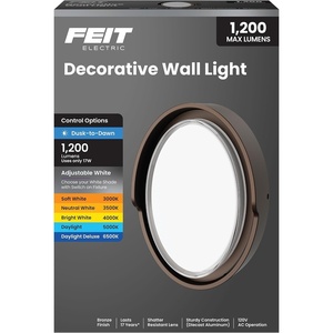 image:imageFeit Electric Dusk to Dawn Outdoor Wall Sconce 12W Half Moon Wall Mount Light Fixture Integrated LEDs UV Protected Weatherproof 250 Lumens 5000k Daylight Hardwired Bronze S8PHMWM850DDBZHDBronze