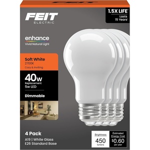 image:imageFeit Electric Enchance A19 LED Light Bulbs 27W 25W Equivalent Neutral White 3500K Dimmable 90 CRI E26 Base 17000Hour Lifetime Residential or Commercial Bulb A1925935CAFIL4GB 4Pack2700 Soft White