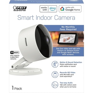 image:imageFeit Electric Indoor Security Camera with Motion Detection 30ft Night Vision Pan and Tilt Head 24GHz WiFi 2Way Audio 1080p HD Works with Alexa amp Google Asst Plugin White CAMPANWiFiG2Old Gen Security Cam