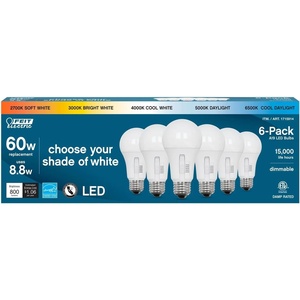 image:imageFeit Electric LED 5Color Choice  60W Equivalent  800 Lumen 2700K Soft Whit 3000K Bright White 4000K Cool White 5000K Daylight and 6500K Cool Daylight A19 ART 1715914