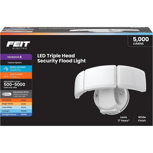 image:imageFeit Electric LED Motion Sensor Flood Light 5000 Lumens TripleHead Security Light 5CCT 2700K6500K Dusk to Dawn Outdoor Light Adjustable Brightness Weatherproof Wall Mount S105TFL5CCTMMWHMotion White 5CCT