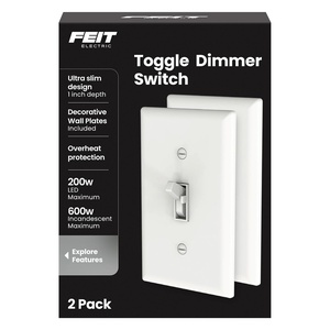 image:imageFeit Electric Paddle Dimmer Switch for Dimmable LED Light Bulbs Single Pole or 3Way Toggle Light Switch Overheat Protection Wall Plates amp Installation Hardware Included 2 PackTOGGLE DIMMER