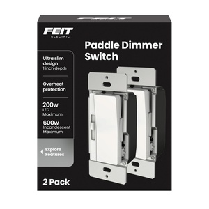 image:imageFeit Electric Paddle Dimmer Switch for Dimmable LED Light Bulbs Single Pole or 3Way Toggle Light Switch Overheat Protection Wall Plates amp Installation Hardware Included 2 PackPADDLE DIMMER