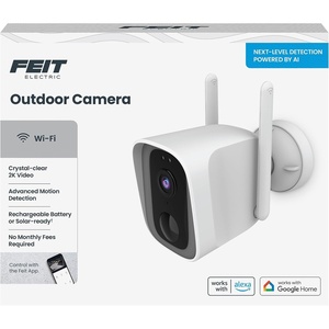 image:imageFeit Electric Plugin Outdoor Security Camera 2K HD Advance Motion Detection 24GHz WiFi 30ft Night Vision 2Way Audio Micro SD Card Storage AIPowered Smart Alerts AlwaysOn Wired PowerWhite