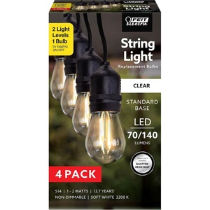 image:imageFeit Electric S14 LED Filament Light Bulbs High Output 2200K Warm White 70 Lumens String Light Replacement Bulbs 15000Hour Lifespan Clear Durable Housing S14822FILED4 4 PackSoft White