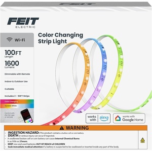 image:imageFeit Electric Smart LED Strip Light 100 Ft ColorChanging RGB  Tunable White 24GHz WiFi App amp Remote Control Alexa amp Google Home Compatible Flexible Light Strip TAPE100RGBWAG100FT