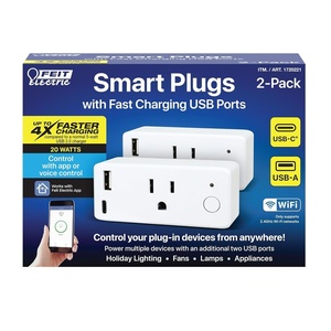 image:imageFeit Electric Smart Plug Works with Alexa and Google Home No hub Required 24 GHz Network Only Remote Control from Anywhere 15 Amp Indoor Outlet for Home Appliances Smart Plug  USB Ports 2