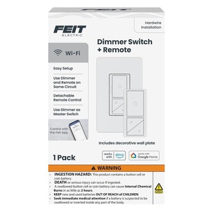 image:imageFeit Electric Smart WiFi Dimmer Switch with Remote SinglePole and 3Way Voice Control with Alexa amp Google Asst Wireless WallMount Remote App Control Neutral Wire RequiredWhite